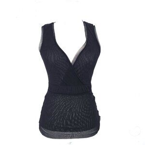 Women's Mesh Faux Wrap Black Double Mesh Sleeveless Whimsigoth Top Size S - M